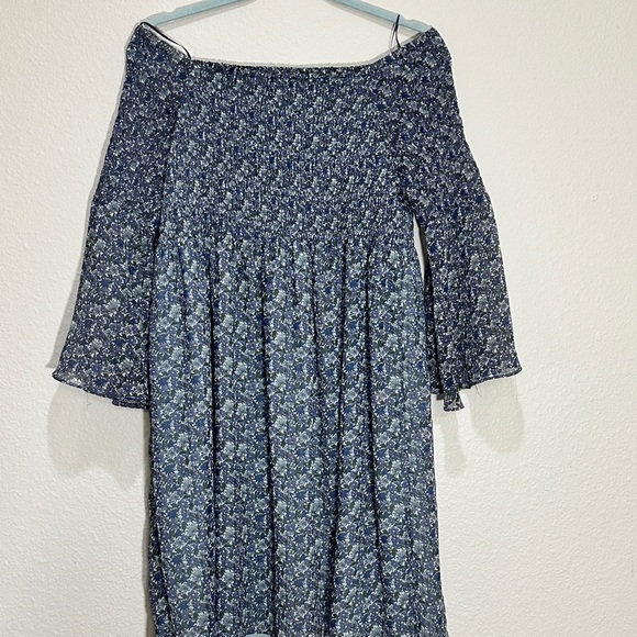 Sam Edelman Blue Floral Off-Shoulder Smocked Mini Dress - Picture 1 of 3